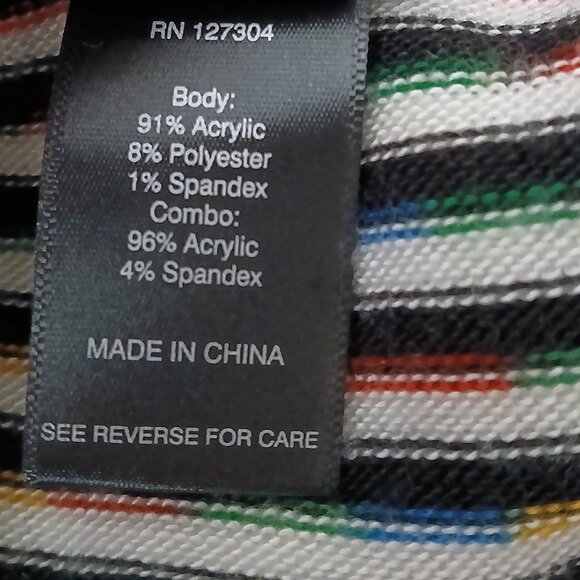 Ali Miles Tunic Sweater 1X Cowl Neck Black Rainbow Striped - Picture 9 of 10